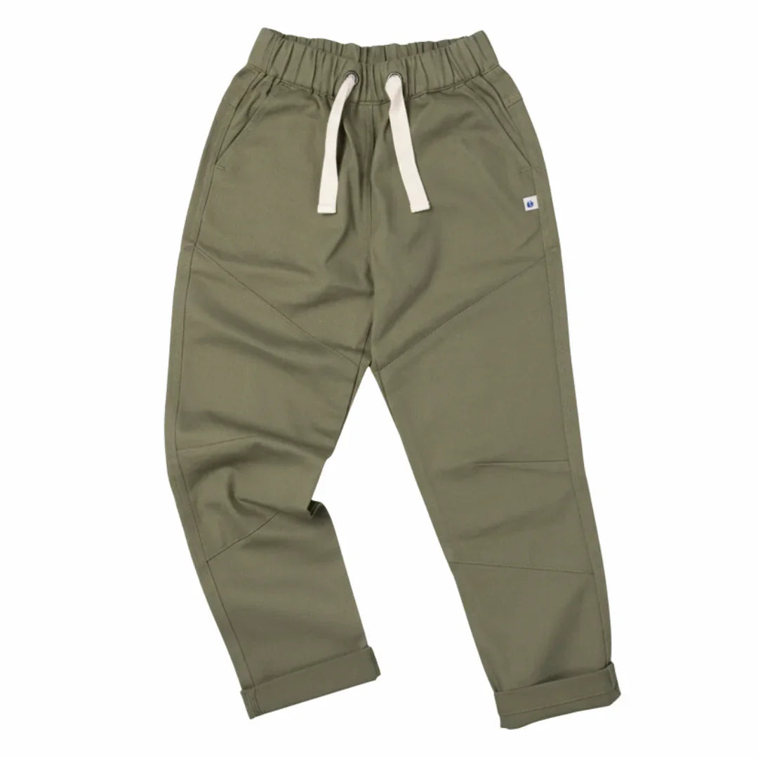 Faded Olive organic cotton twill jogger pants for kids from Jackalo