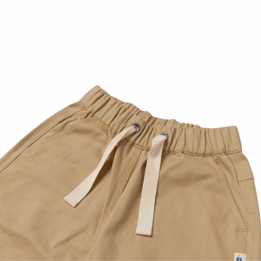 Ash khaki kids pants with elastic waistband and drawstring by Jackalo