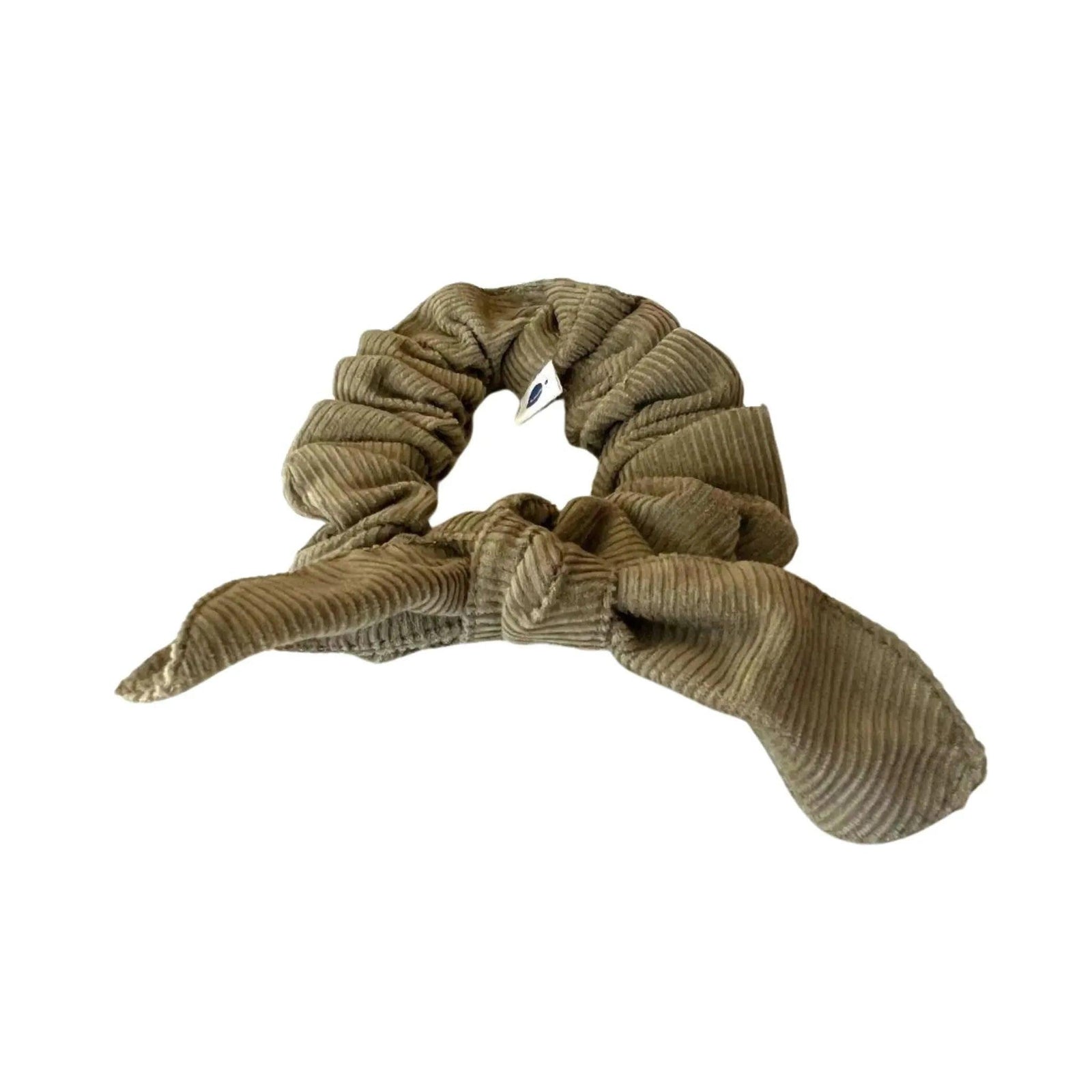 Green corduroy bow scrunchie for kids by Jackalo, sustainable kids clothing accessory