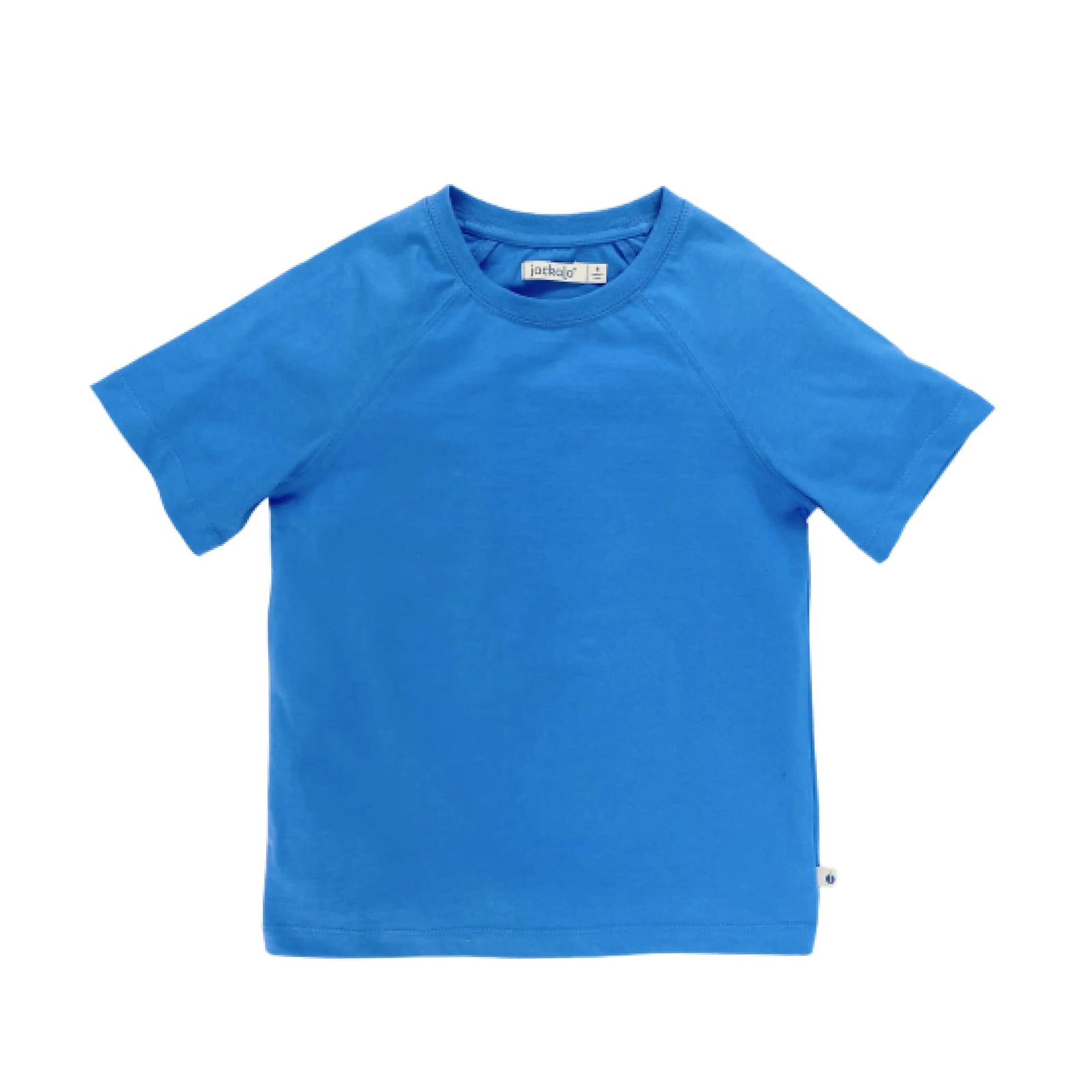 Jackalo sustainable kids blue t-shirt with short sleeves on white background