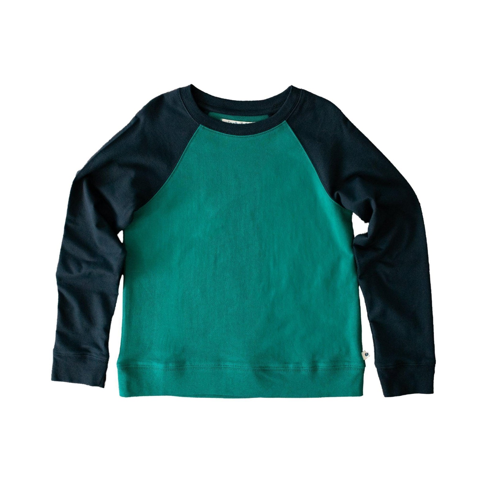 Kids sustainable raglan sweatshirt navy and hunter green by Jackalo, long-lasting activewear