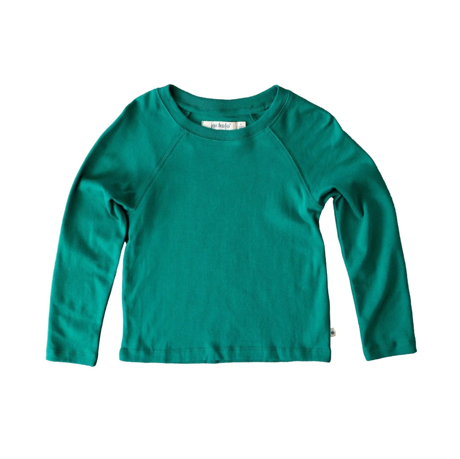Green long sleeve kids shirt by Jackalo, sustainable children's clothing.