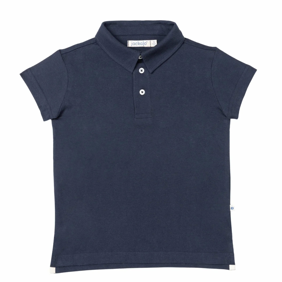 Jackalo navy blue kids polo shirt, sustainable activewear, short sleeves, front view