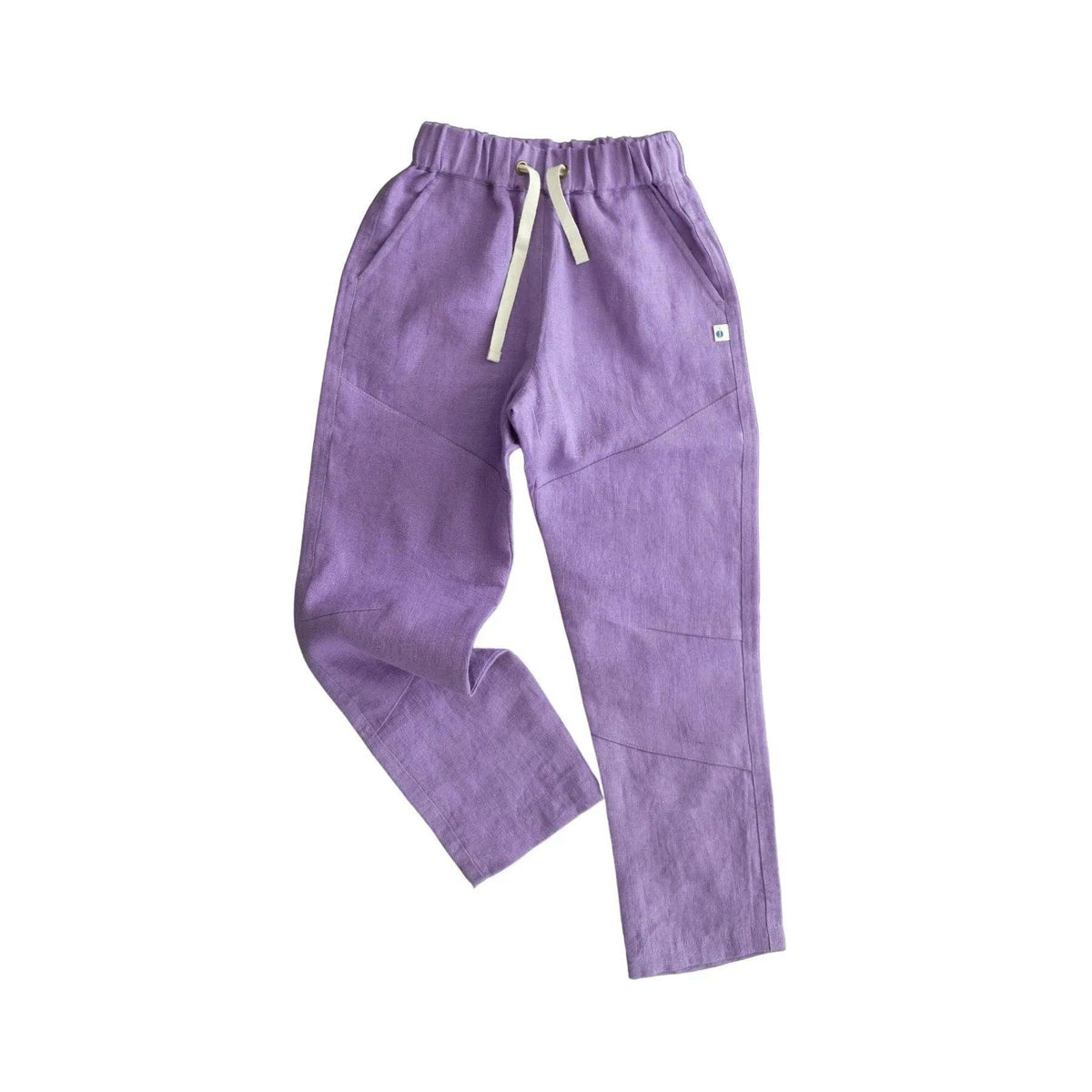 Purple sustainable kids jogger pants with drawstring waist by Jackalo on white background