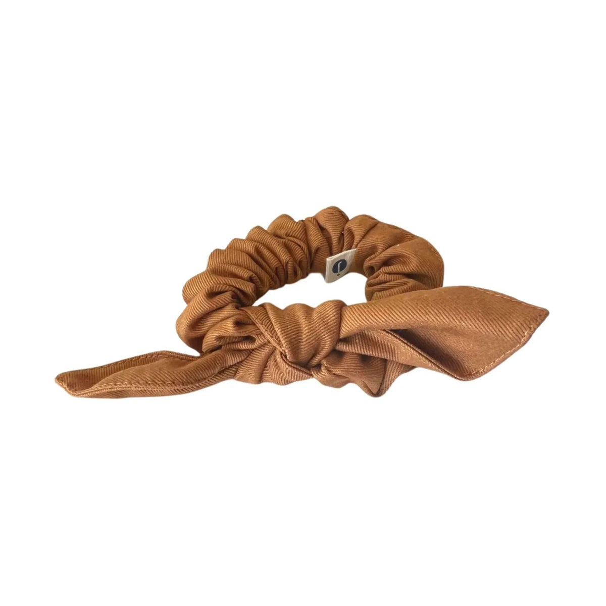 Brown bow scrunchie for kids, sustainable hair accessory by Jackalo on white background