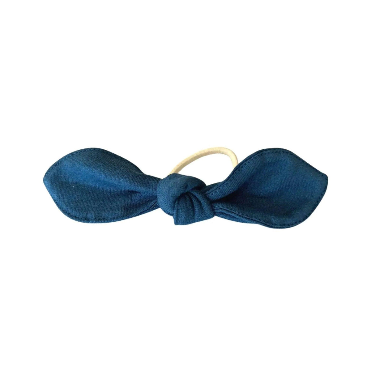 Blue fabric bow hair tie for kids by Jackalo on white background
