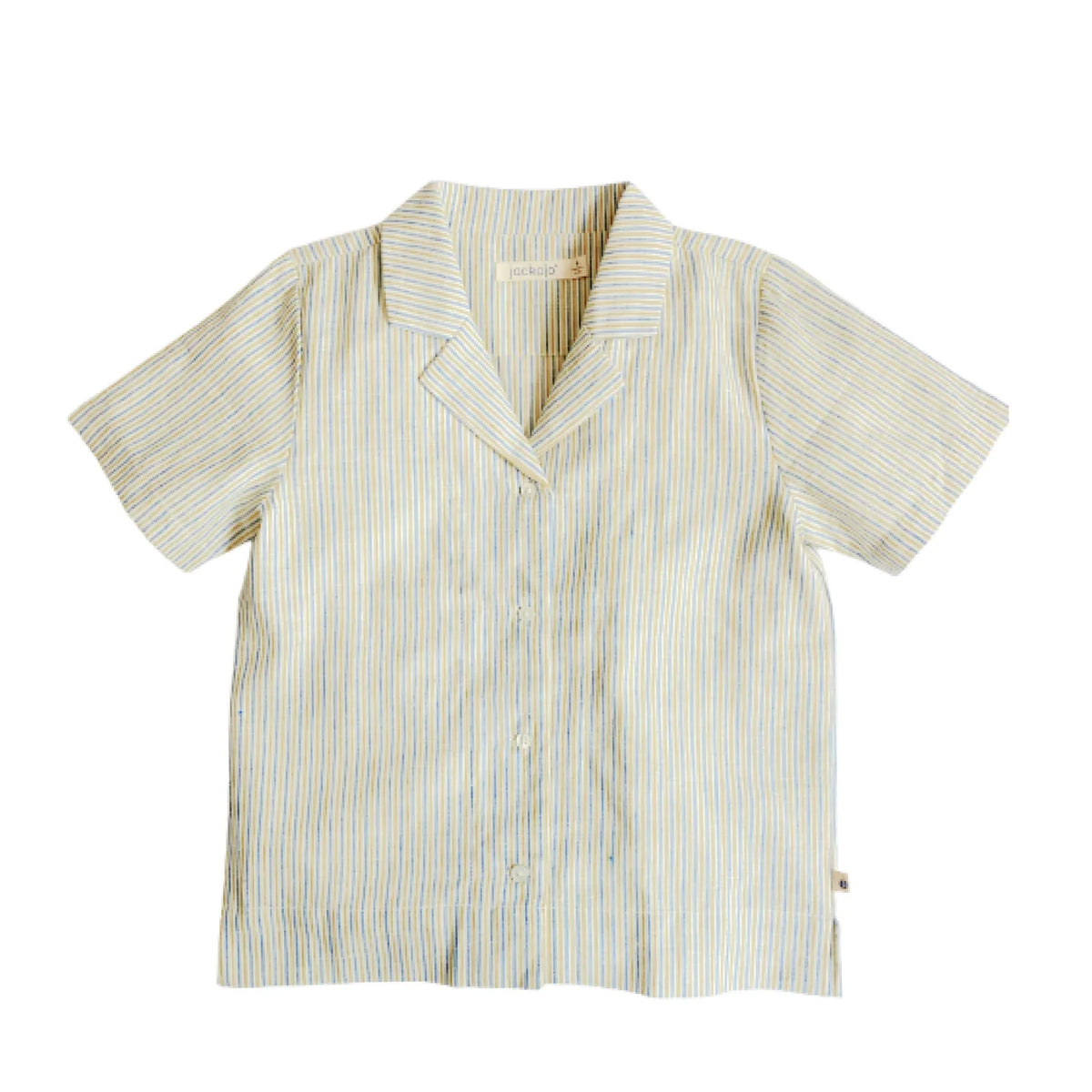 Jackalo kids camp shirt with yellow and blue stripes, short sleeves, sustainable design