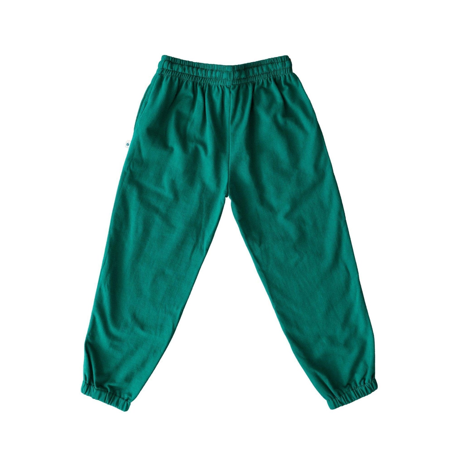 Hunter green kids sweatpants with elastic waist and cuffs, sustainable Jackalo clothing
