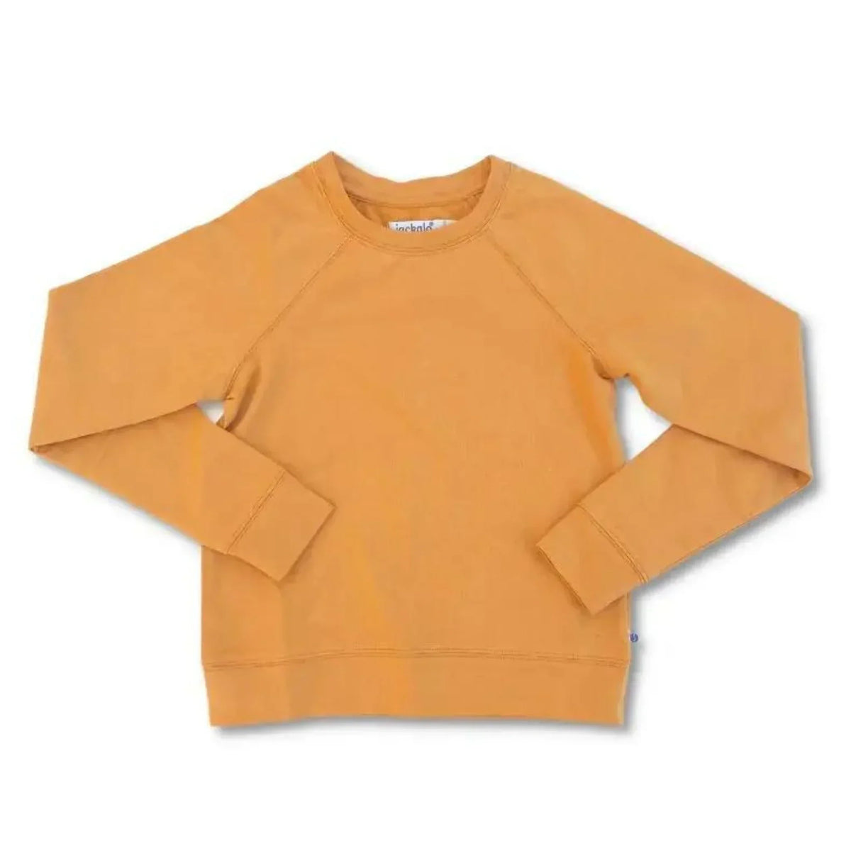 Butterscotch kids raglan sweatshirt from Jackalo, sustainable long-sleeve top on white background