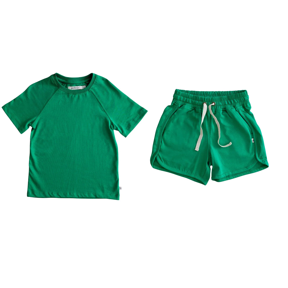 Jackalo kids green raglan t-shirt and drawstring shorts set, sustainable activewear