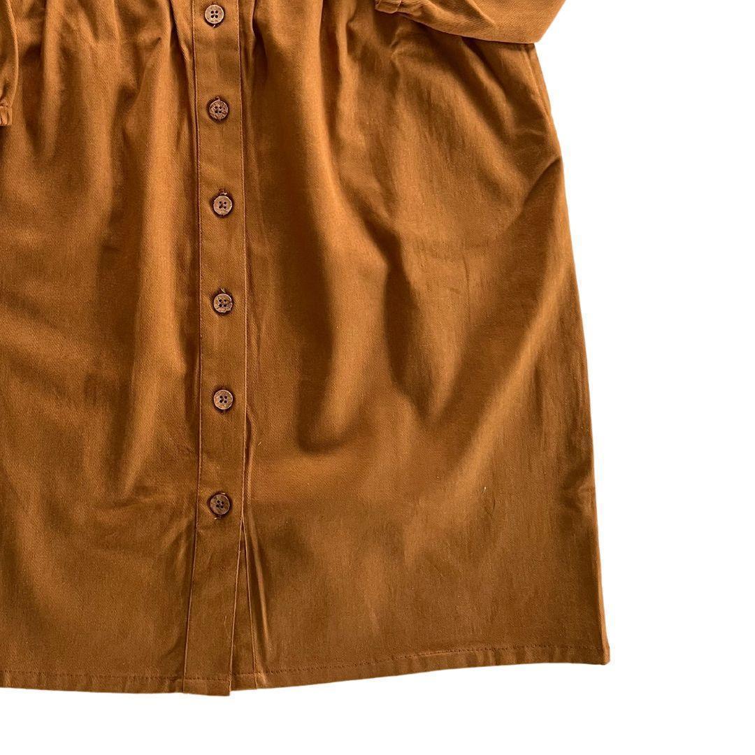 Acorn brown long-sleeved Jo dress with front buttons, sustainable kids clothing by Jackalo