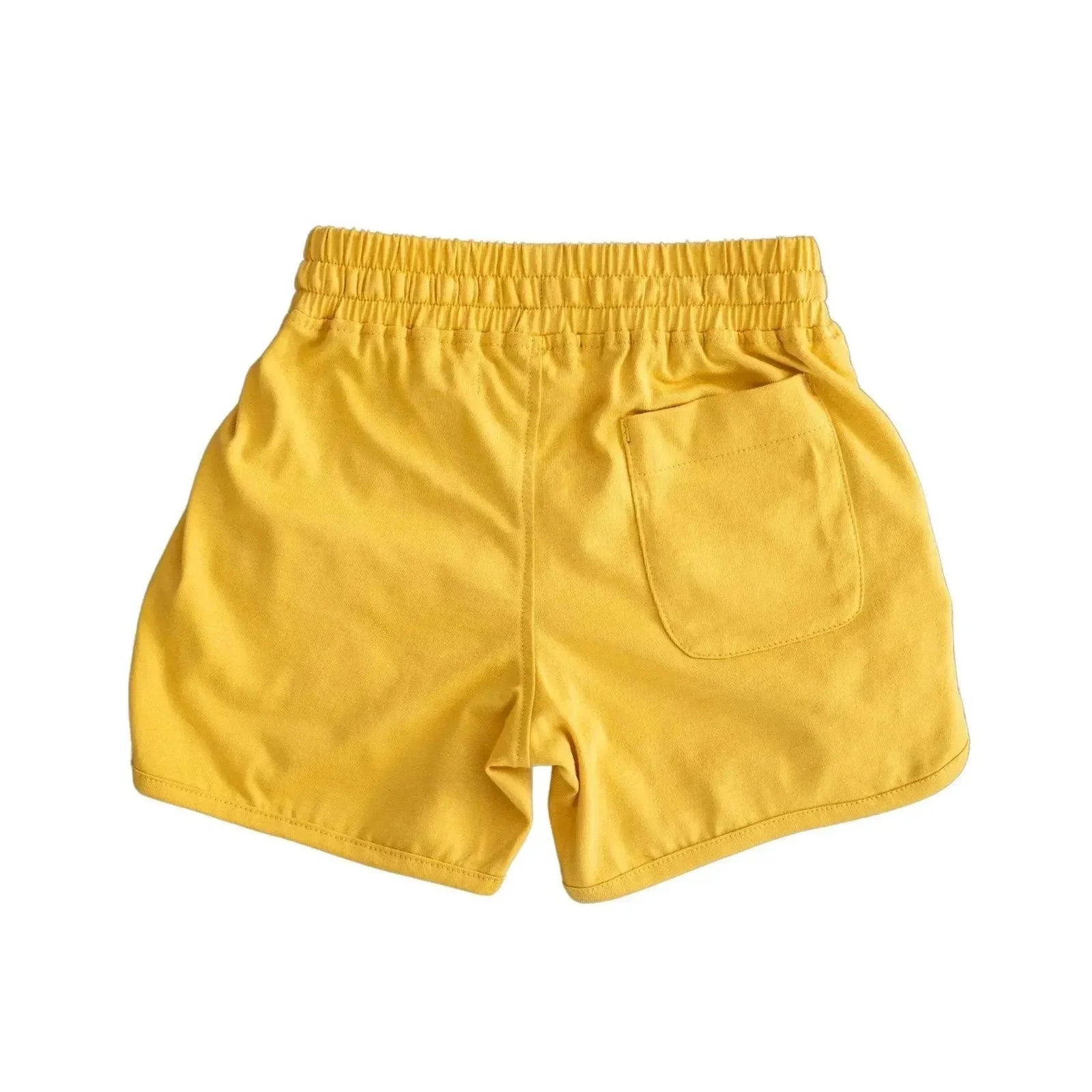 Jackalo kids ochre yellow shorts with elastic waistband and back pocket on white background