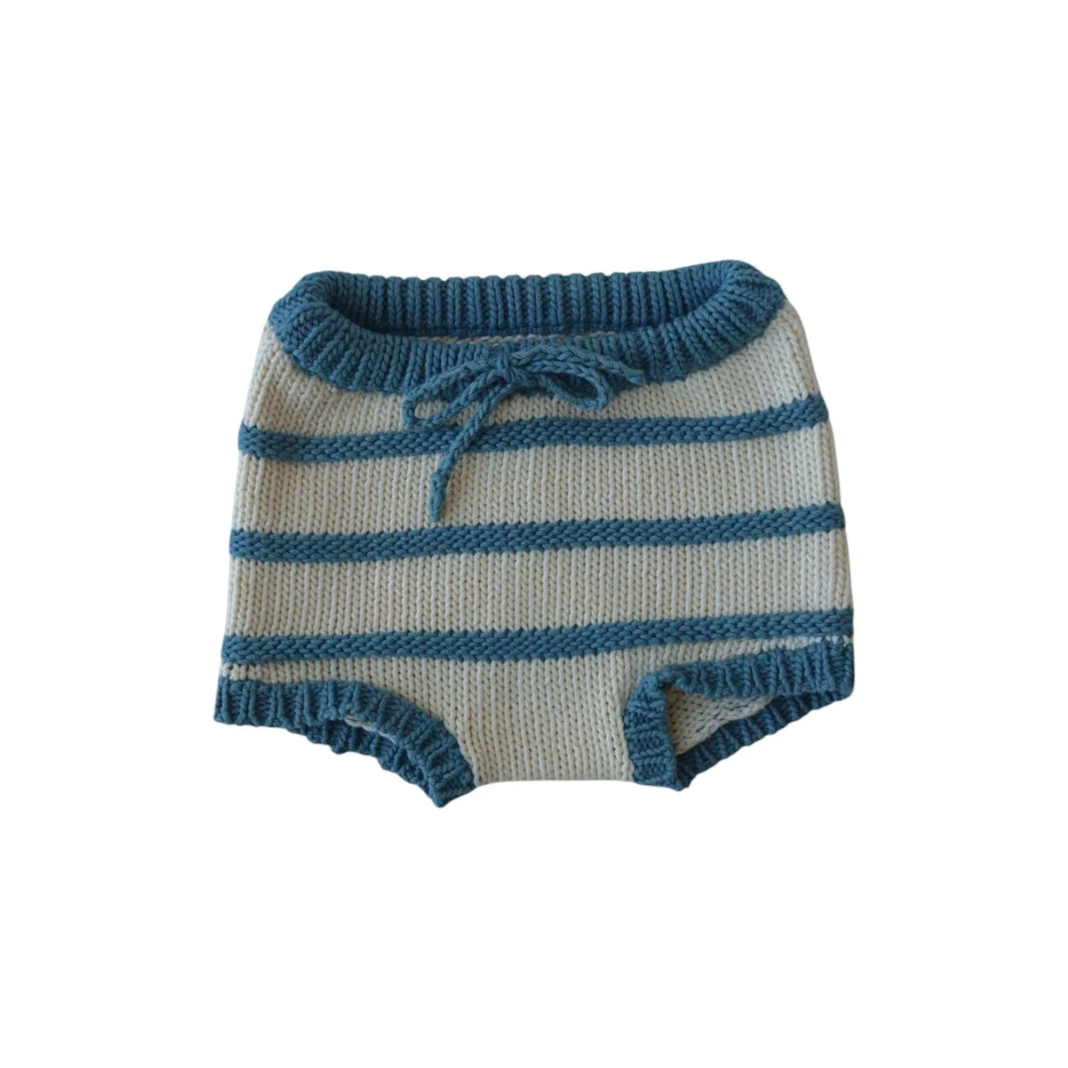 Striped organic cotton baby bloomers by Jackalo, sustainable kids clothing, blue and cream